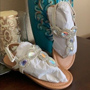 Girls Gold Jeweled and Rhinestones New Kidpik Sparkling Sandals Ankle Strap.
